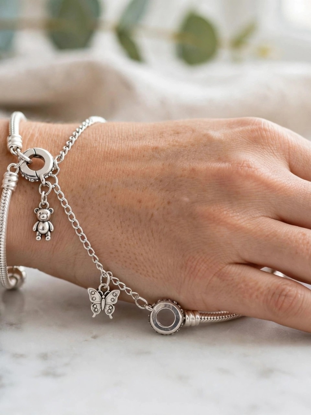 Sterling Silver Butterfly & Teddy Charm Bracelet Saver